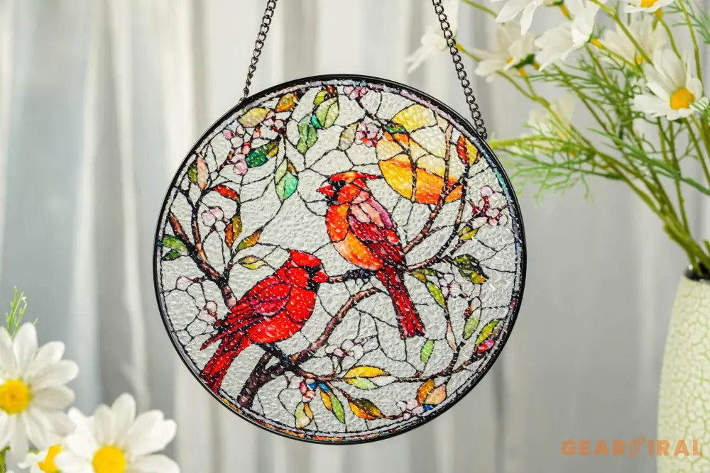 Cardinal Glass Suncatcher Bird Glass Art Cardinal Window Hanging Memorial Suncatcher Cardinal Lover Gift Bird Wall