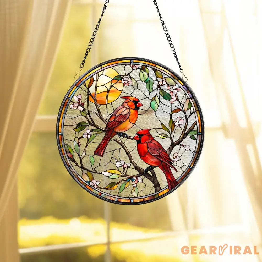 Cardinal Glass Suncatcher Bird Glass Art Cardinal Window Hanging Memorial Suncatcher Cardinal Lover Gift Bird Wall
