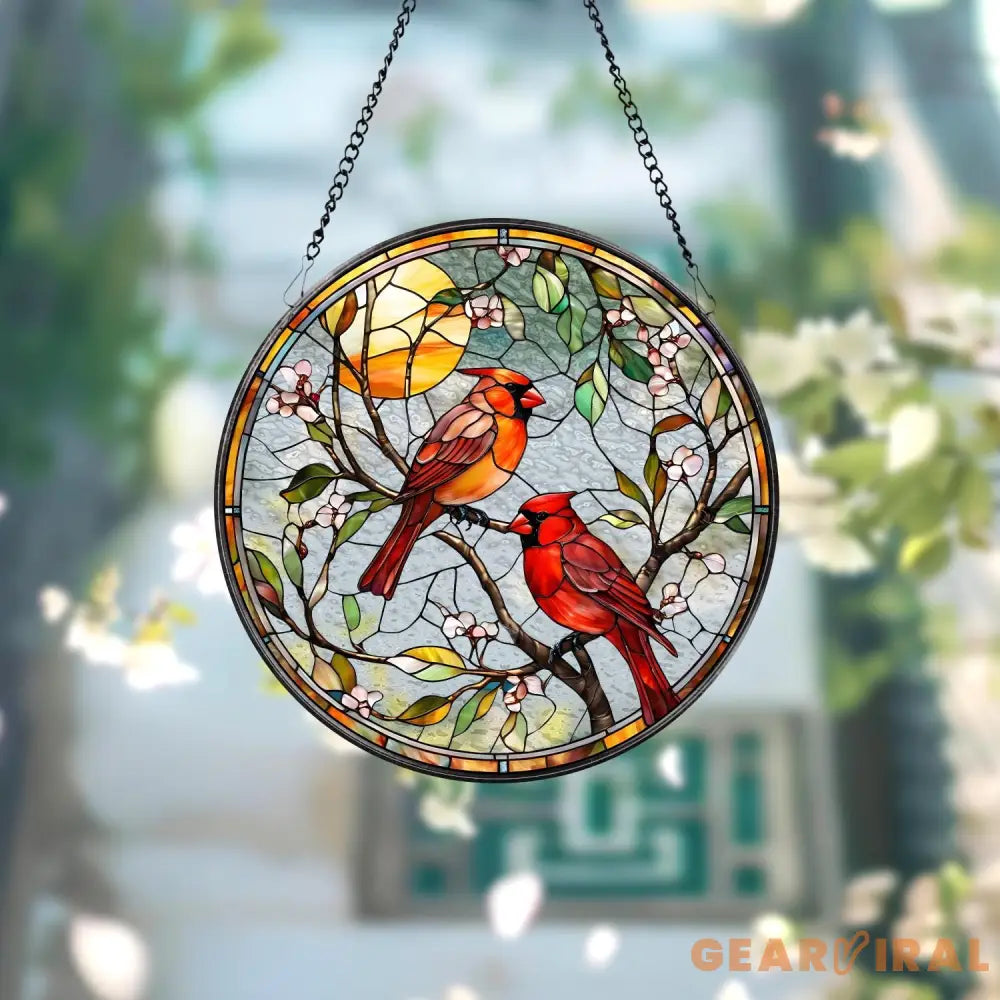 Cardinal Glass Suncatcher Bird Glass Art Cardinal Window Hanging Memorial Suncatcher Cardinal Lover Gift Bird Wall