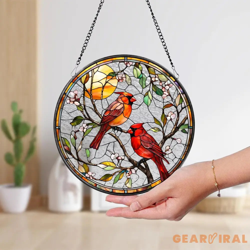 Cardinal Glass Suncatcher Bird Glass Art Cardinal Window Hanging Memorial Suncatcher Cardinal Lover Gift Bird Wall