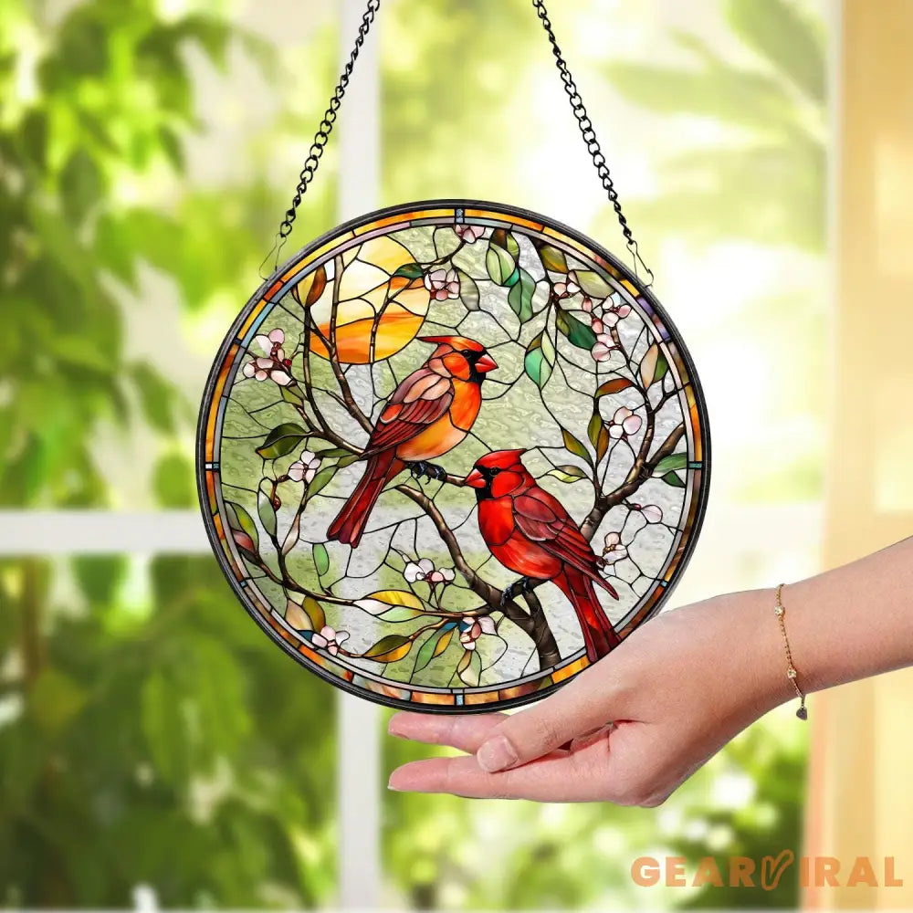 Cardinal Glass Suncatcher Bird Glass Art Cardinal Window Hanging Memorial Suncatcher Cardinal Lover Gift Bird Wall