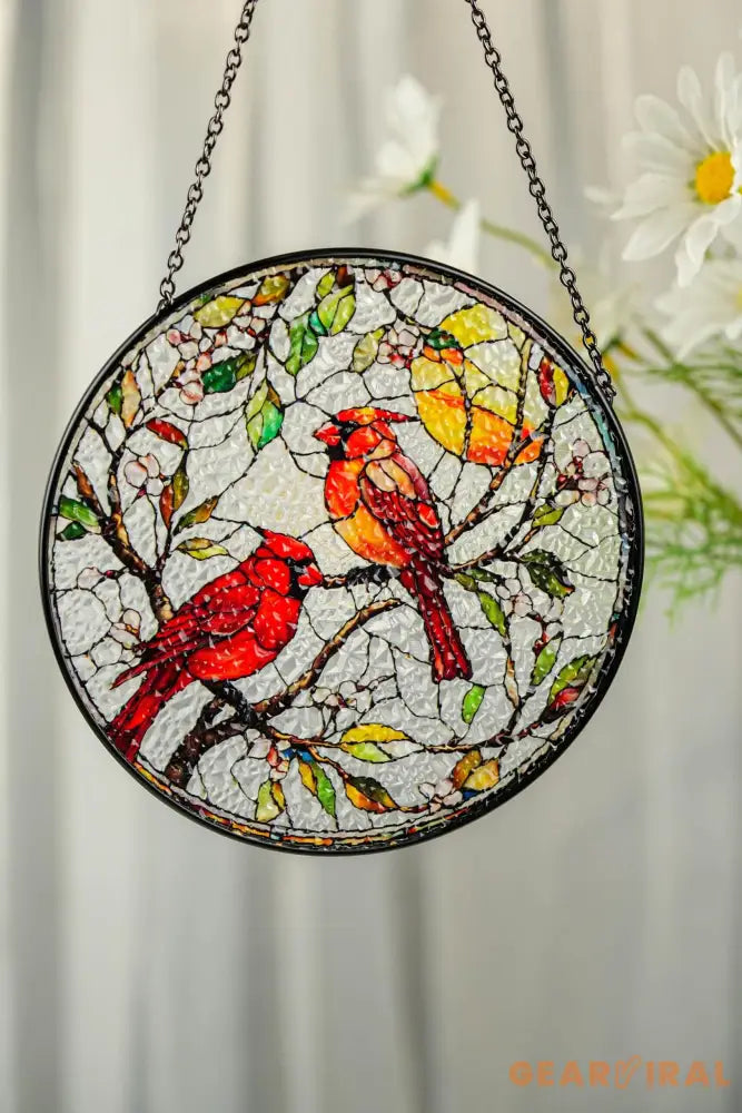 Cardinal Glass Suncatcher Bird Glass Art Cardinal Window Hanging Memorial Suncatcher Cardinal Lover Gift Bird Wall