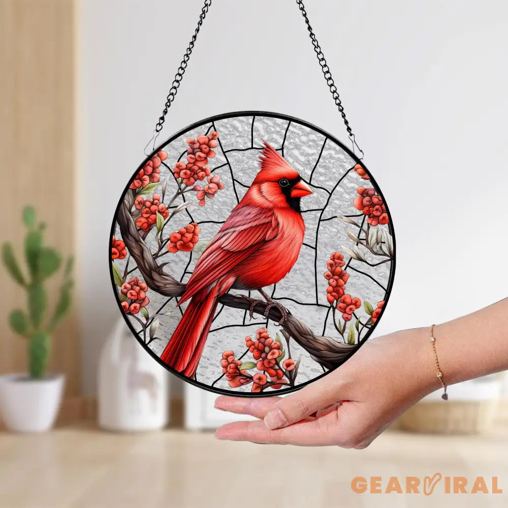 Cardinal Glass Suncatcher Bird Glass Art Cardinal Window Hanging Memorial Suncatcher Cardinal Lover Gift Bird Wall