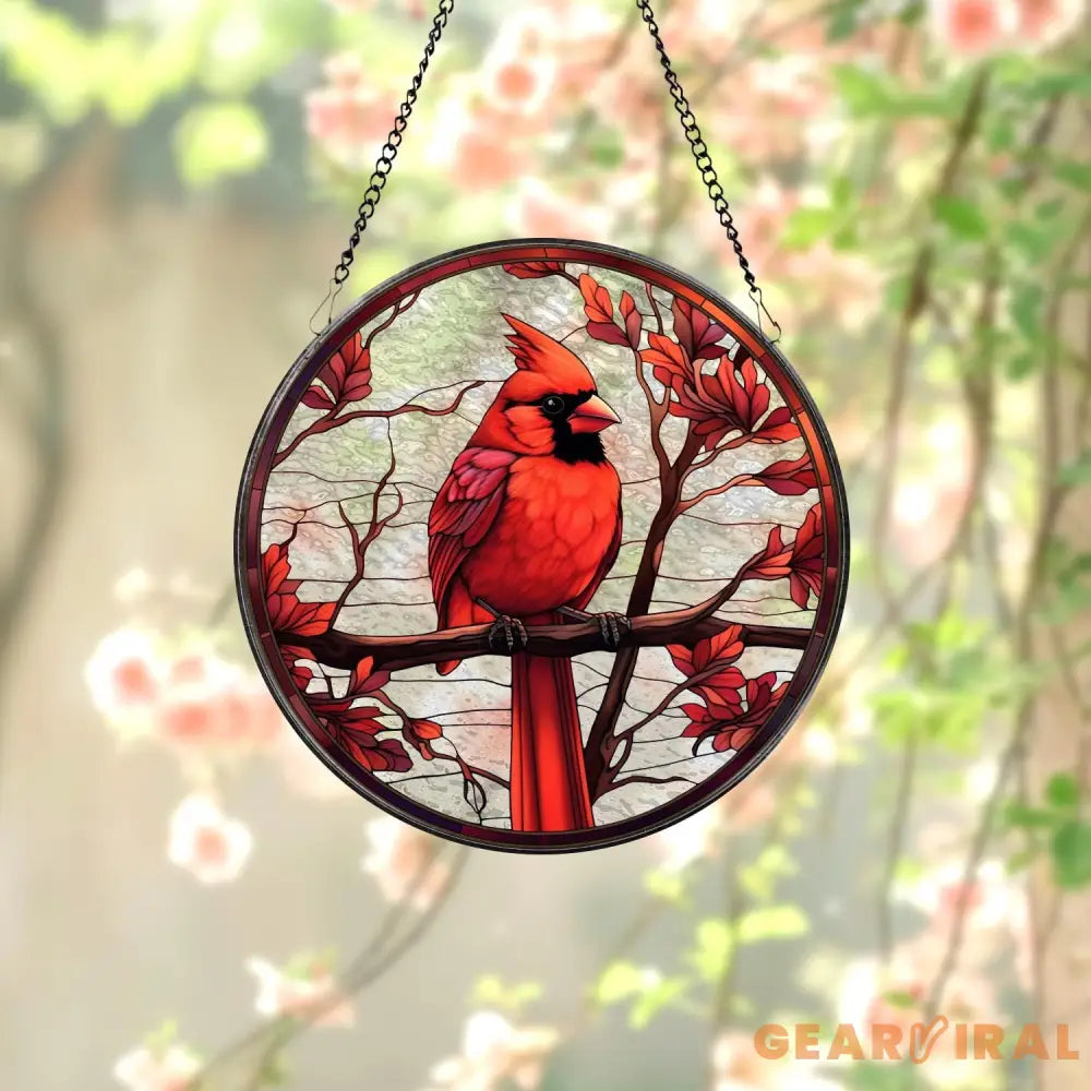 Cardinal Glass Suncatcher Bird Glass Art Cardinal Window Hanging Memorial Suncatcher Cardinal Lover Gift Bird Wall