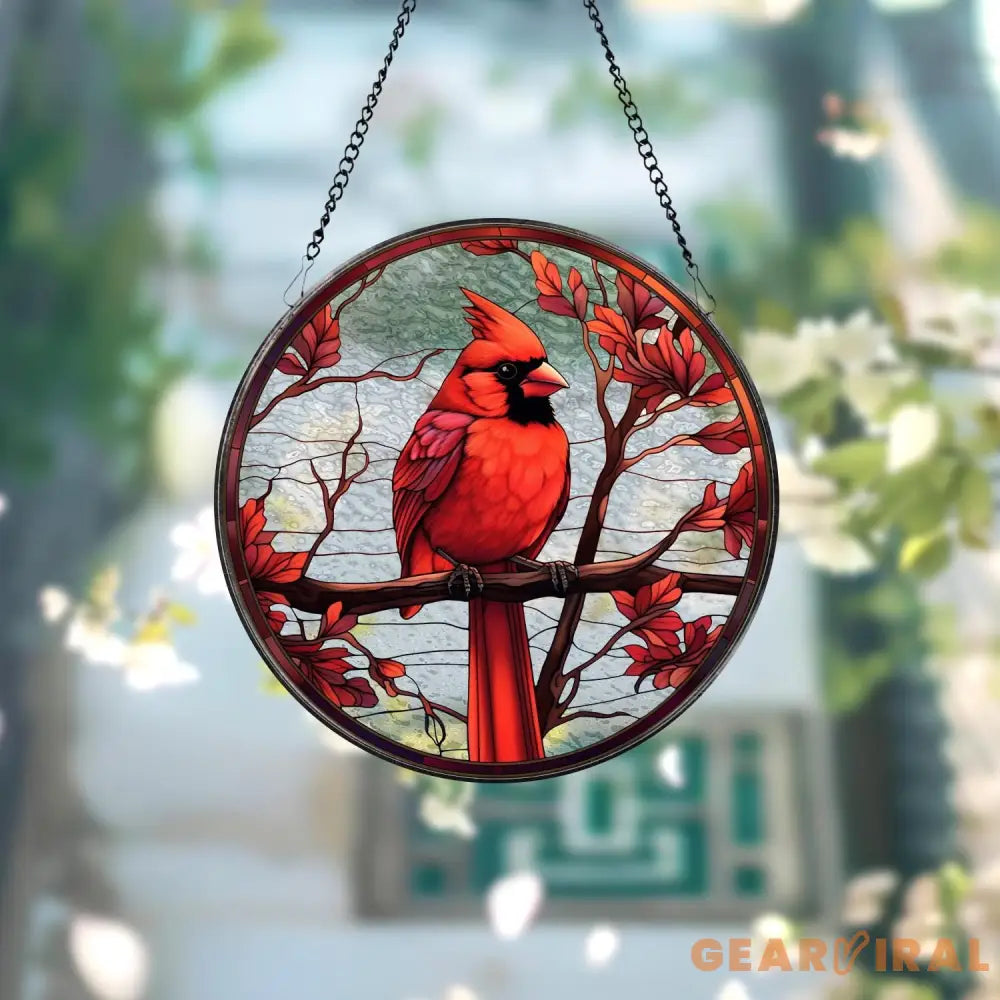 Cardinal Glass Suncatcher Bird Glass Art Cardinal Window Hanging Memorial Suncatcher Cardinal Lover Gift Bird Wall