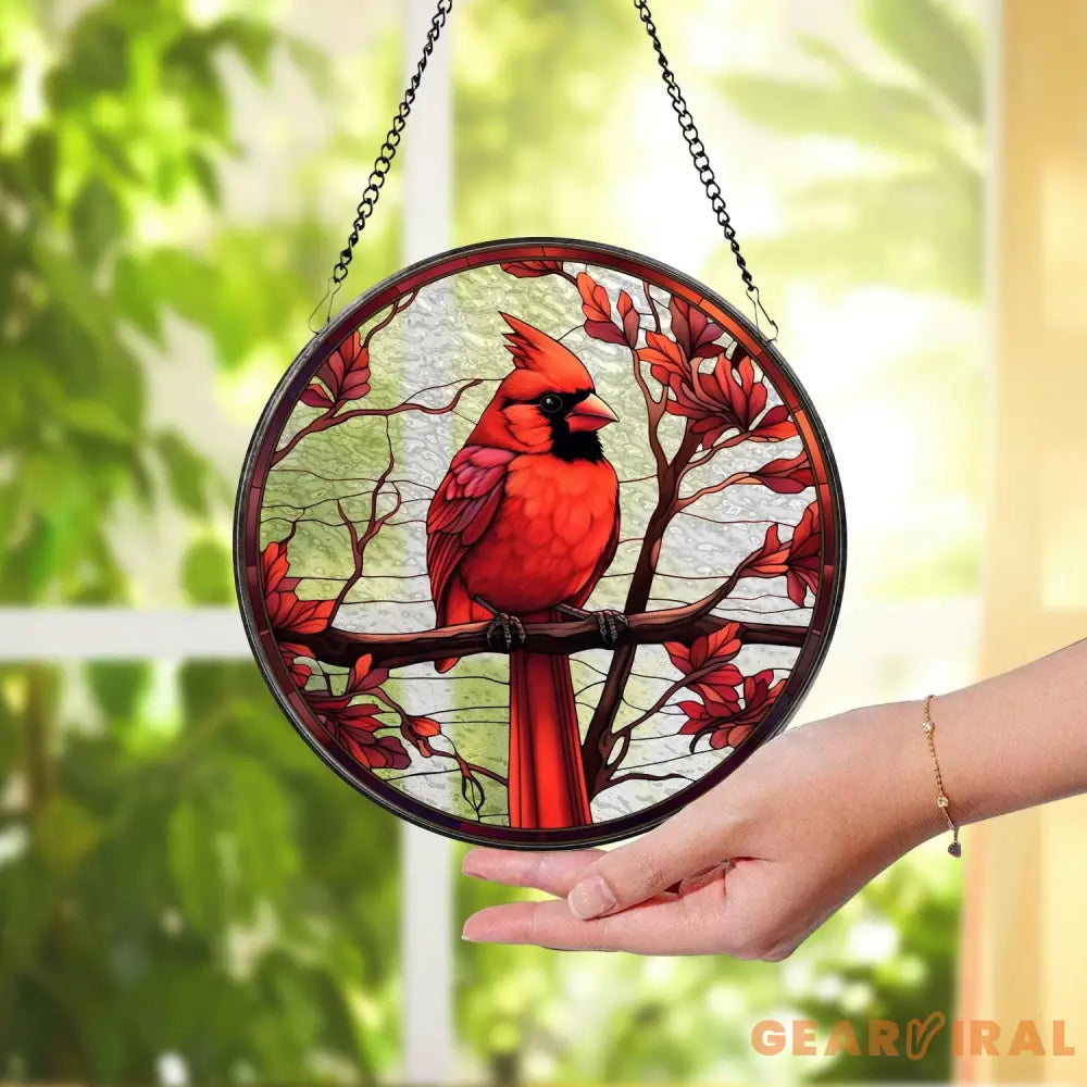 Cardinal Glass Suncatcher Bird Glass Art Cardinal Window Hanging Memorial Suncatcher Cardinal Lover Gift Bird Wall