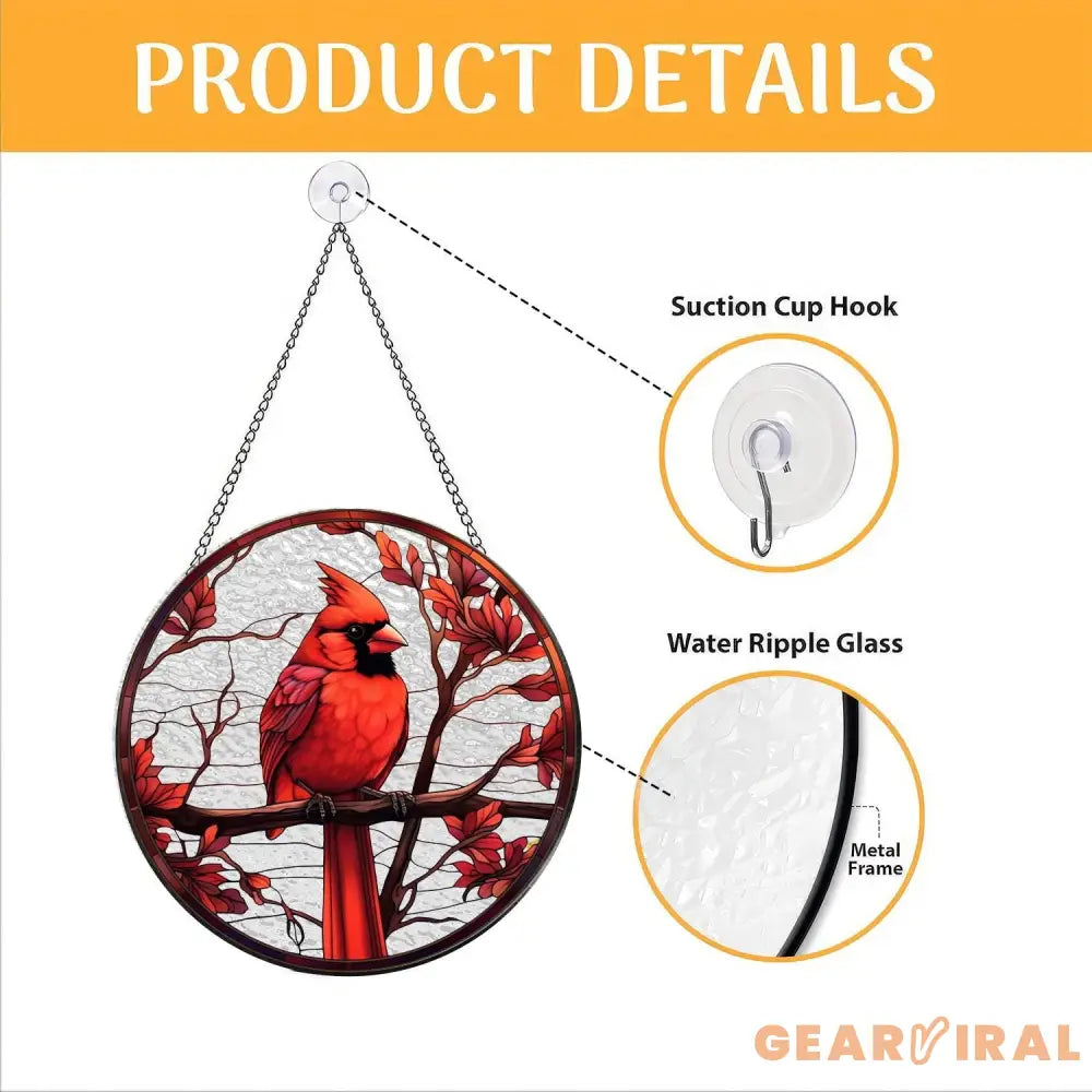 Cardinal Glass Suncatcher Bird Glass Art Cardinal Window Hanging Memorial Suncatcher Cardinal Lover Gift Bird Wall