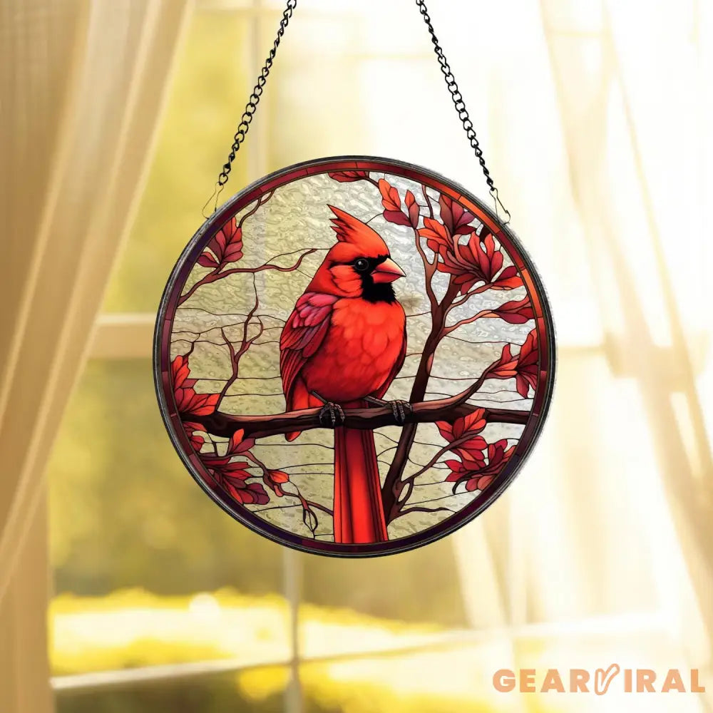 Cardinal Glass Suncatcher Bird Glass Art Cardinal Window Hanging Memorial Suncatcher Cardinal Lover Gift Bird Wall