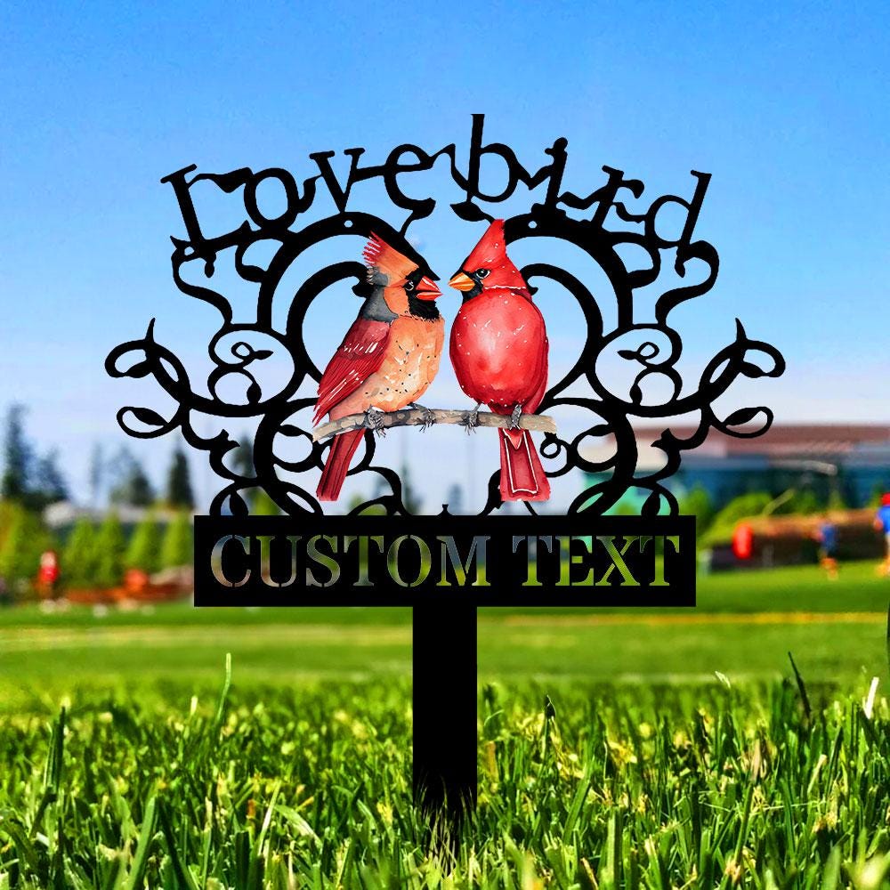 Cardinal Memories Stake Metal Sign, Memorial Plaque, Buffterfly Grave Marker, Personalized Garden Sign,  Remembrance Stake, Sympathy