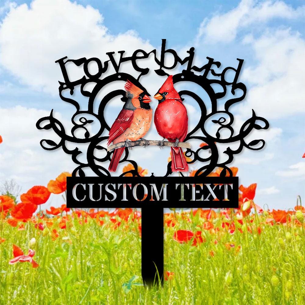 Cardinal Memories Stake Metal Sign, Memorial Plaque, Buffterfly Grave Marker, Personalized Garden Sign,  Remembrance Stake, Sympathy