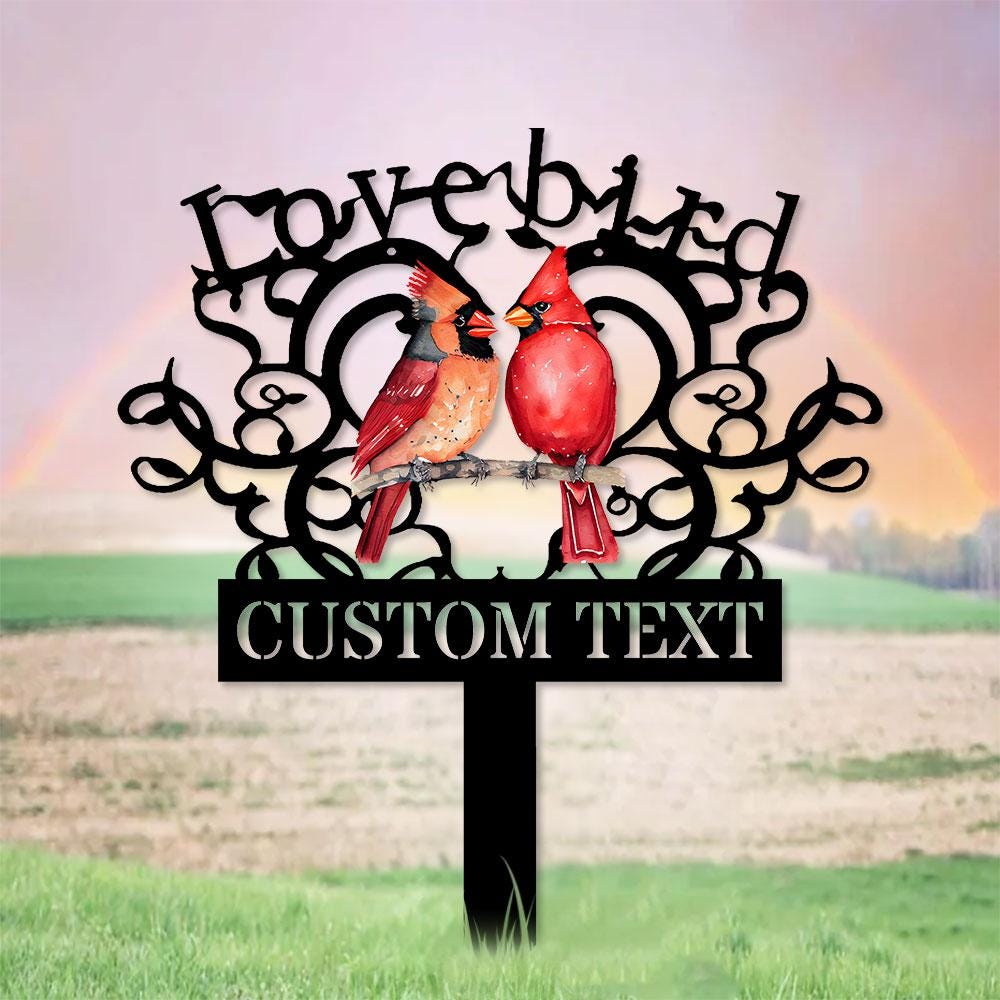 Cardinal Memories Stake Metal Sign, Memorial Plaque, Buffterfly Grave Marker, Personalized Garden Sign,  Remembrance Stake, Sympathy