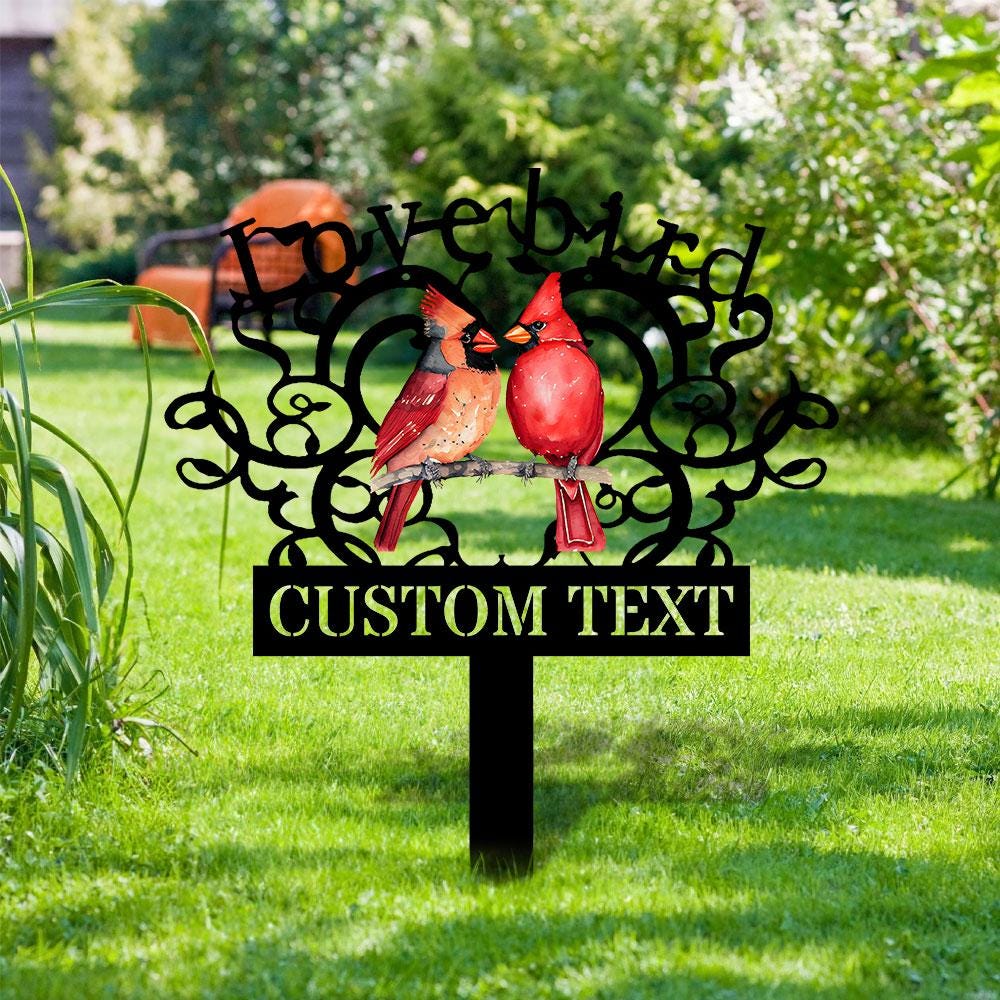 Cardinal Memories Stake Metal Sign, Memorial Plaque, Buffterfly Grave Marker, Personalized Garden Sign,  Remembrance Stake, Sympathy