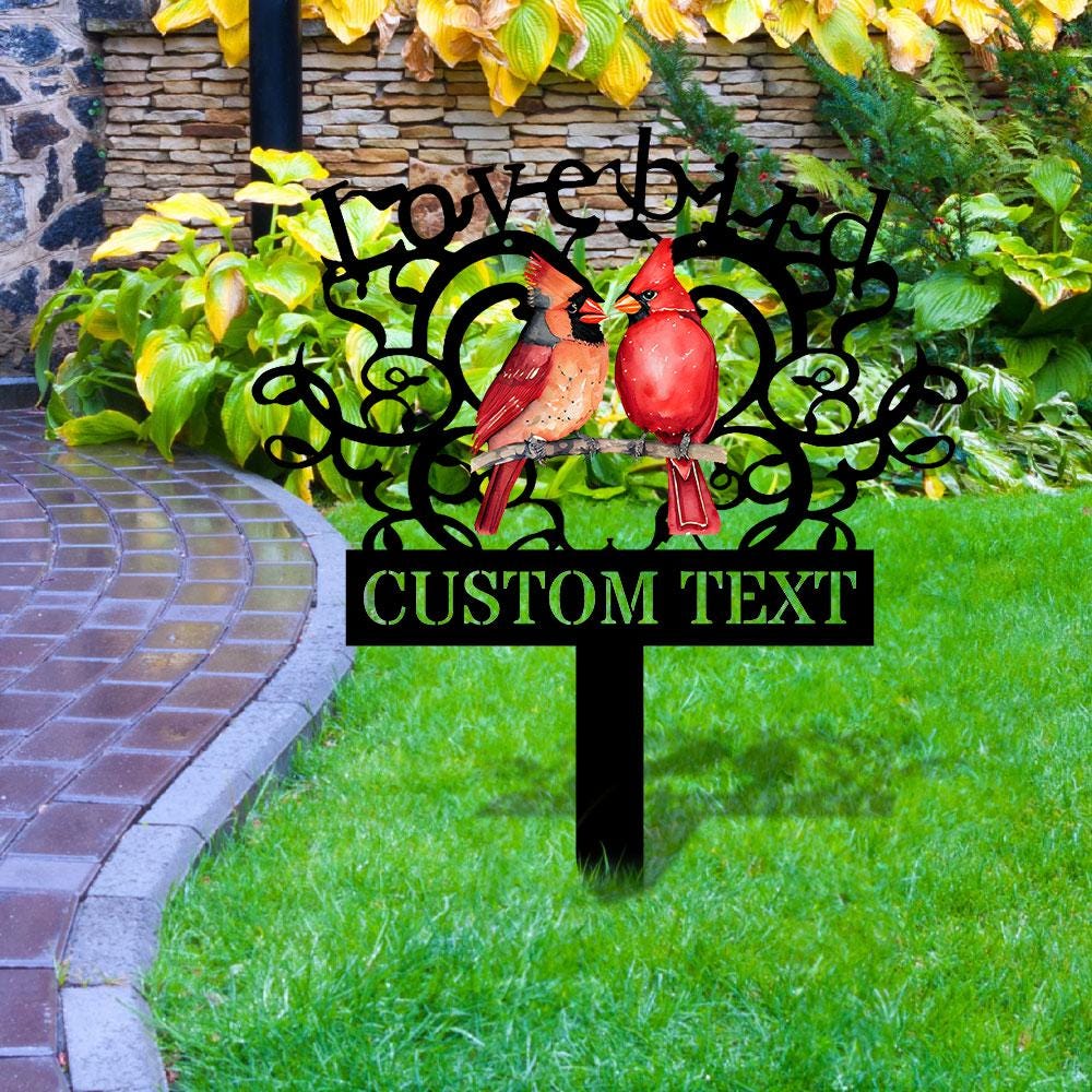 Cardinal Memories Stake Metal Sign, Memorial Plaque, Buffterfly Grave Marker, Personalized Garden Sign,  Remembrance Stake, Sympathy