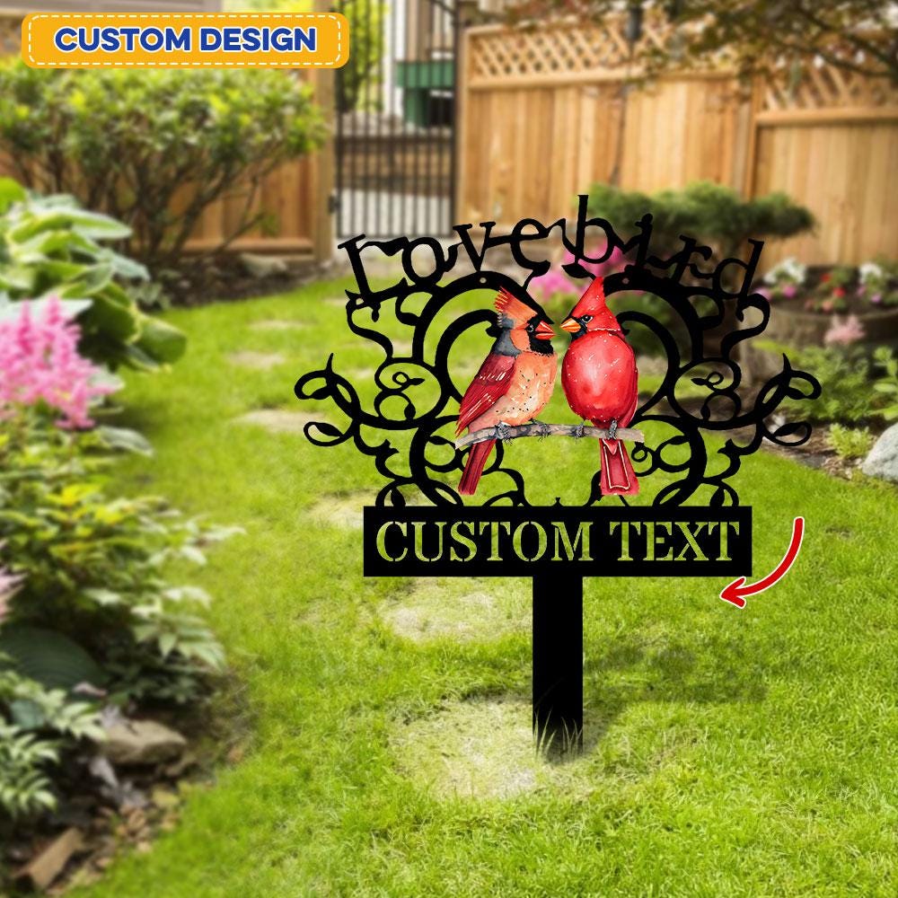 Cardinal Memories Stake Metal Sign, Memorial Plaque, Buffterfly Grave Marker, Personalized Garden Sign,  Remembrance Stake, Sympathy