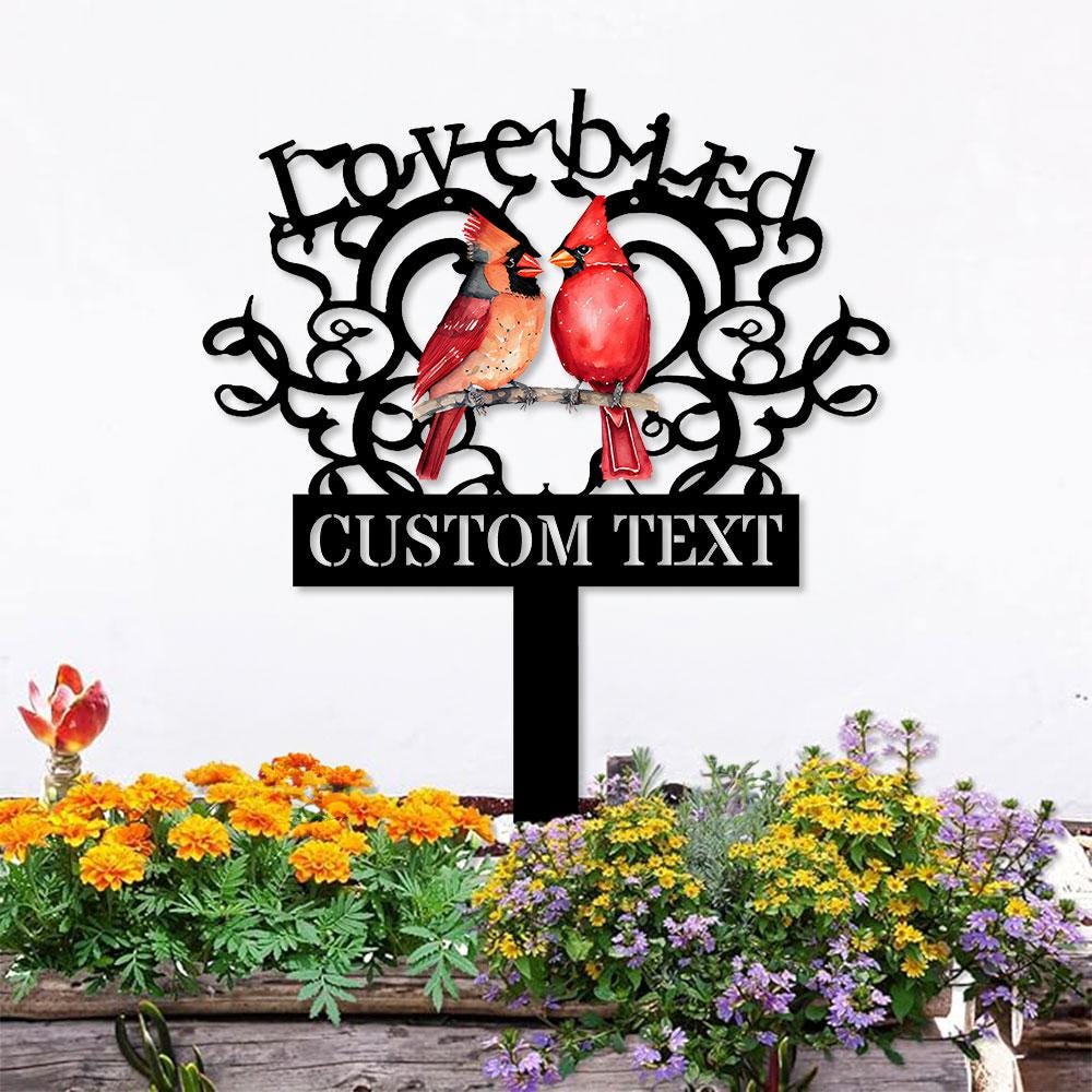 Cardinal Memories Stake Metal Sign, Memorial Plaque, Buffterfly Grave Marker, Personalized Garden Sign,  Remembrance Stake, Sympathy