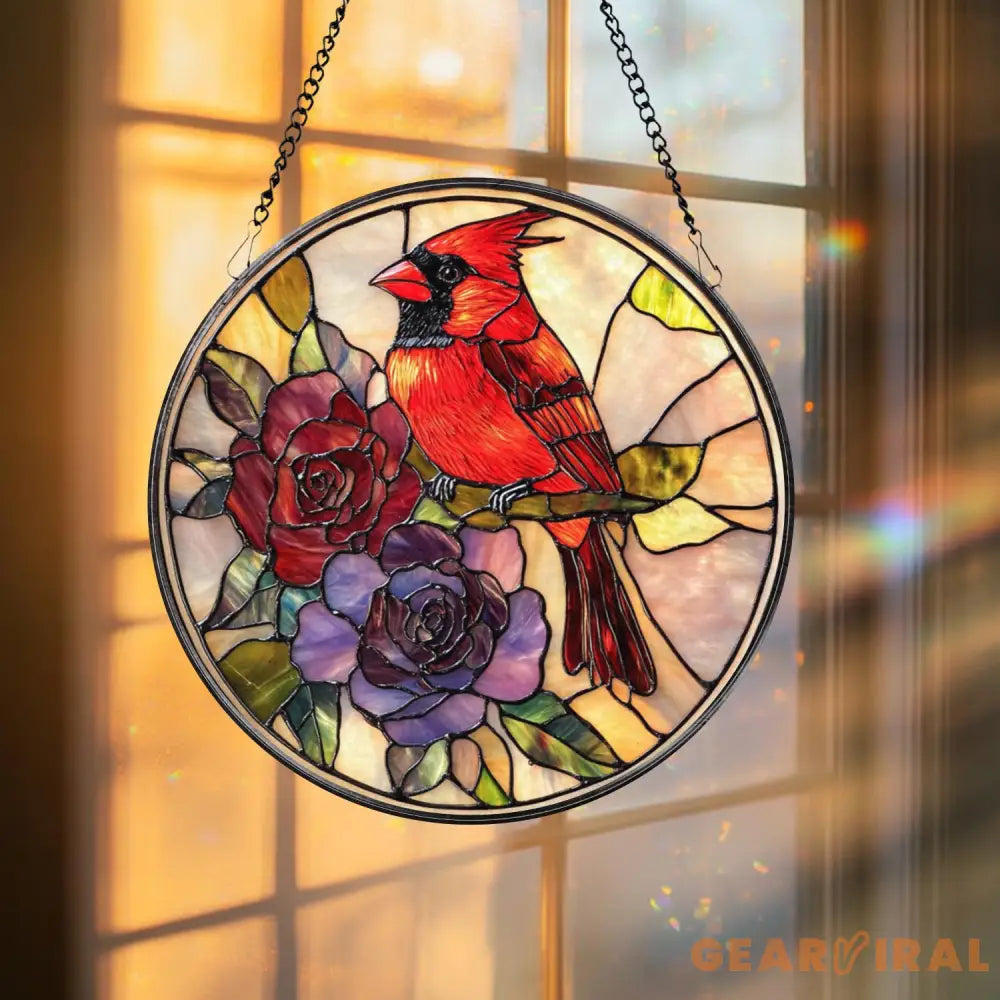 Cardinal Stained Glass Suncatcher – Red Bird Memorial Ornament Remembrance Window Hanging Bird Lover Gift Nature Home