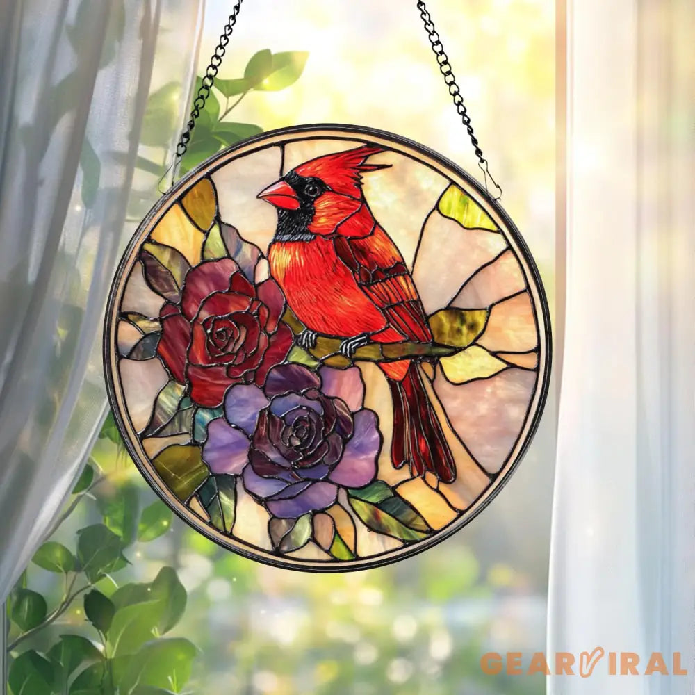 Cardinal Stained Glass Suncatcher – Red Bird Memorial Ornament Remembrance Window Hanging Bird Lover Gift Nature Home