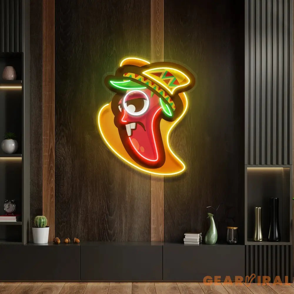 Cartoon Mexican Chili Peppers Artwork Led Neon Sign Light