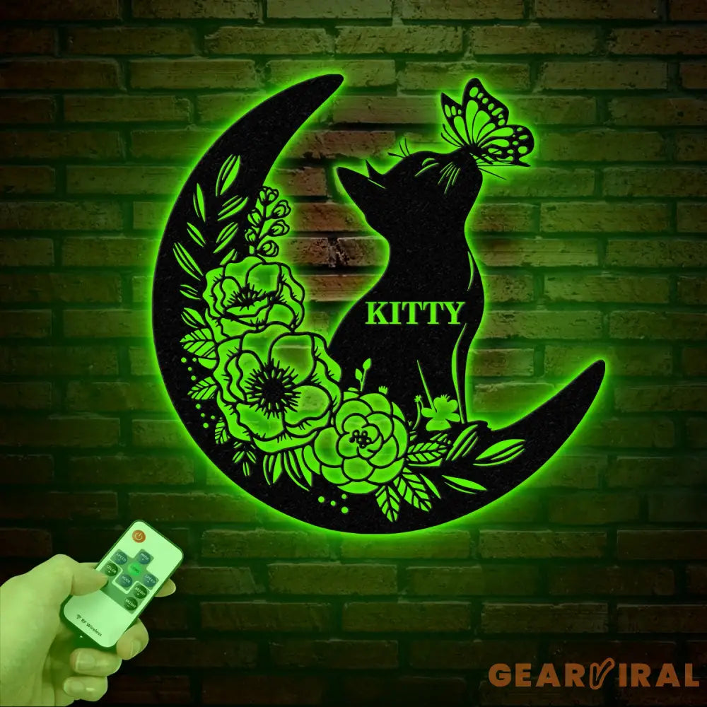 Cat and Moon Metal Wall Art with LED Light Cat Lover Wall Decor Cat on Moon Metal Sign Animal Decor Housewarming &