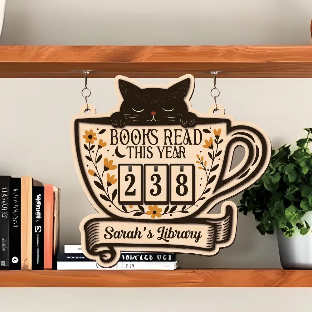 Cat Books Read Tracker, Personalized Books Read This Year, Bookish Decor, Bookshelf Counter, Reader Gift, Birthday Gift for Book Lover