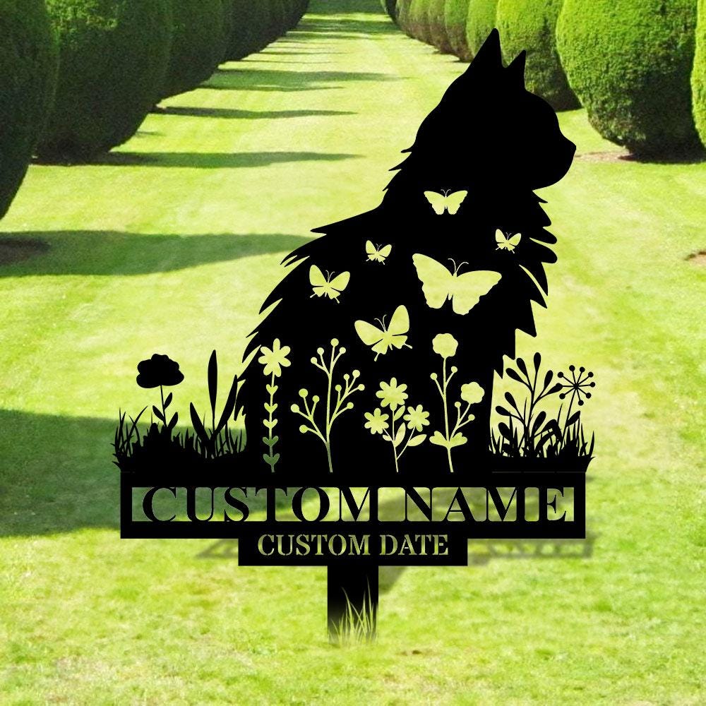 Cat Garden Pet Loss Metal Yard Sign, Memorial Cat Metal Stake, Personalized Cat Garden Sign, Pet Loss Gift, Garden Decor, Remembrance Stake