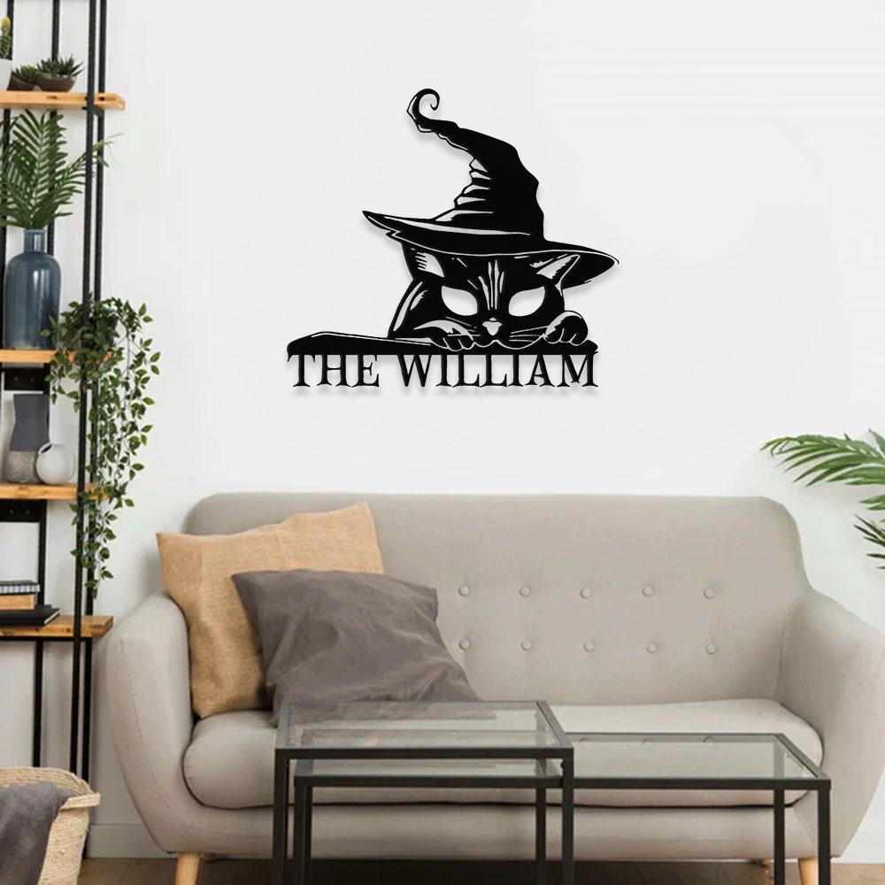 Cat Metal Sign Halloween Black Cat Name Sign, Personalized Split Letter Last Name, Halloween Sign, Outdoor Door Monogram, Halloween Decor