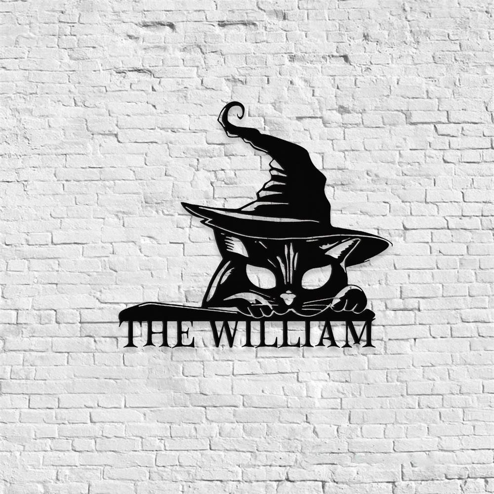 Cat Metal Sign Halloween Black Cat Name Sign, Personalized Split Letter Last Name, Halloween Sign, Outdoor Door Monogram, Halloween Decor