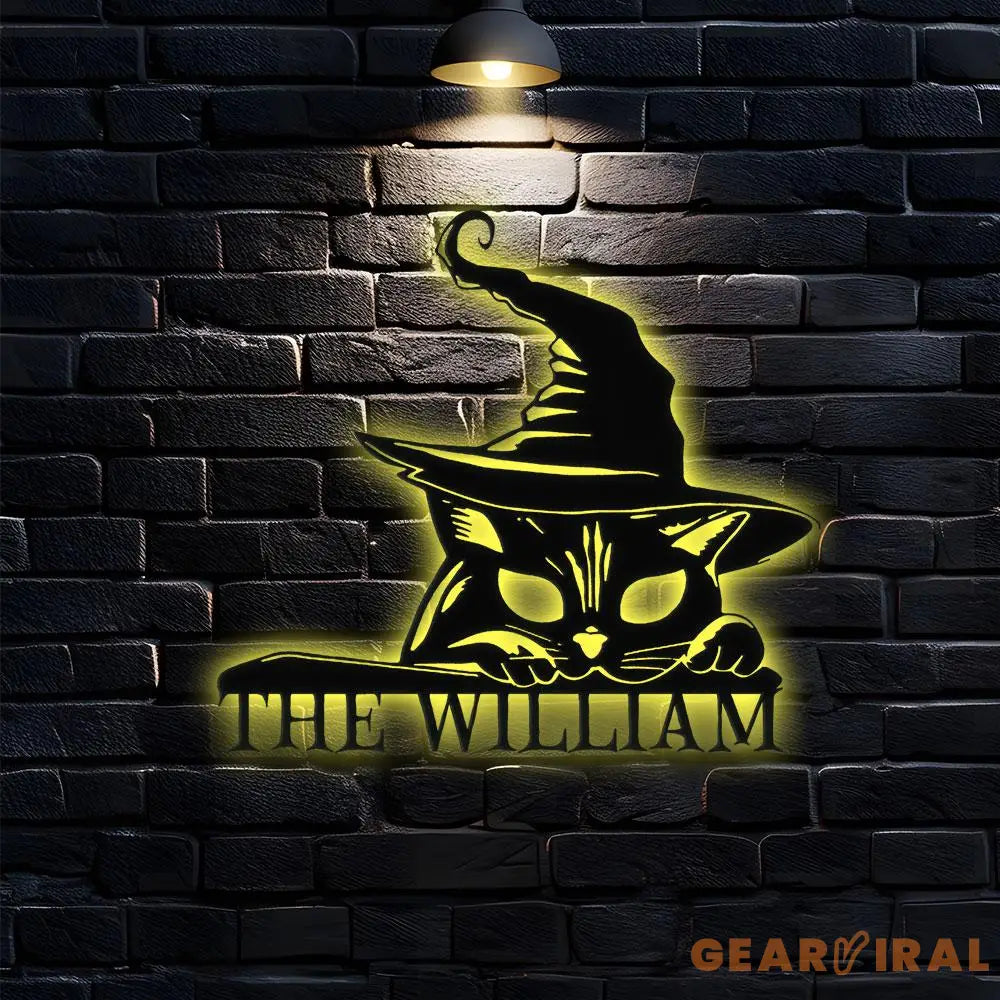 Cat Metal Sign Halloween Black Cat Name Sign Personalized Split Letter Last Name Halloween Sign Outdoor Door Monogram