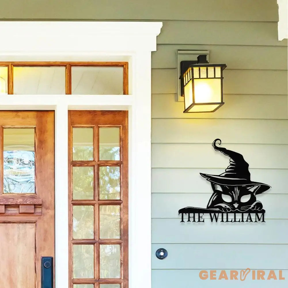 Cat Metal Sign Halloween Black Cat Name Sign Personalized Split Letter Last Name Halloween Sign Outdoor Door Monogram