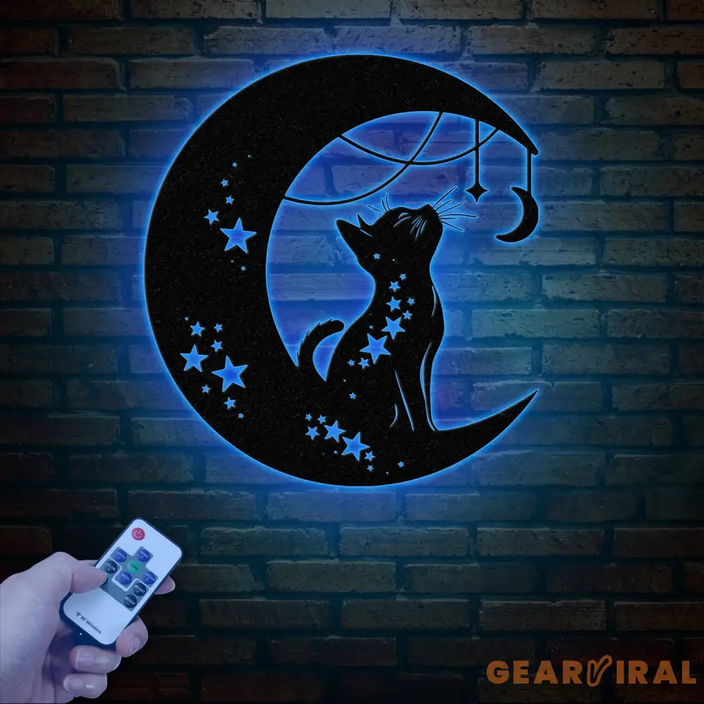 Cat Metal Wall Decor – Moon Cat Metal Wall Art – Black Cat Metal Sign for Home – Cat Lover Wall Decor & Gift for Cat