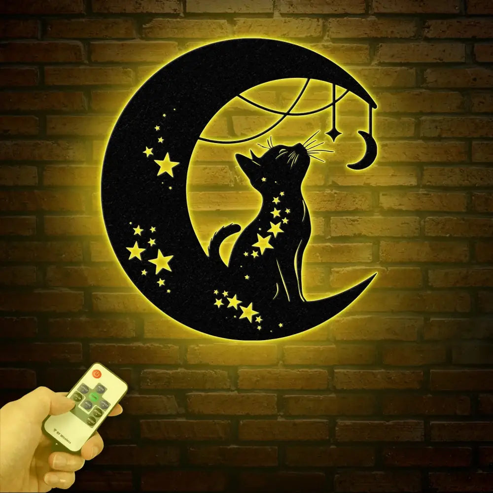 Cat Metal Wall Decor – Moon Cat Metal Wall Art – Black Cat Metal Sign for Home – Cat Lover Wall Decor & Gift for Cat