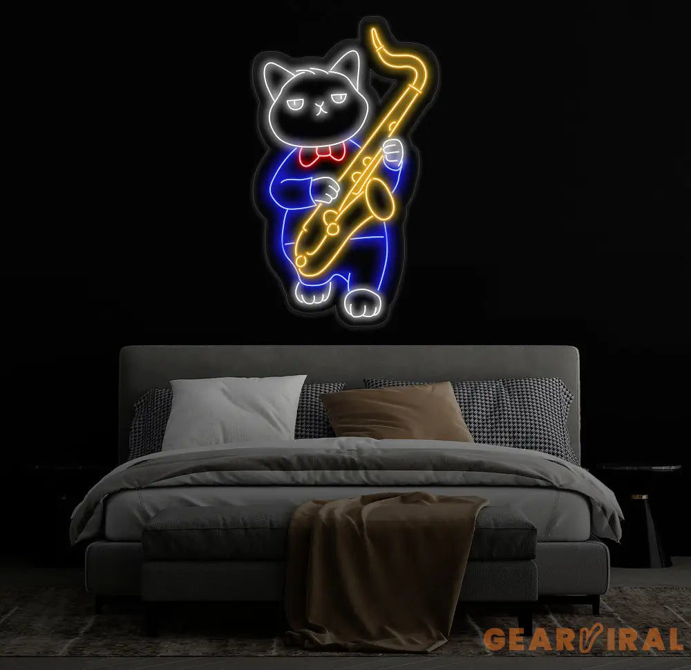 Cat Playing Saxophone Led Sign Cat Playing Saxophone Led Lights Saxophone Neon Sign Custom Neon Sign Saxophone Neon