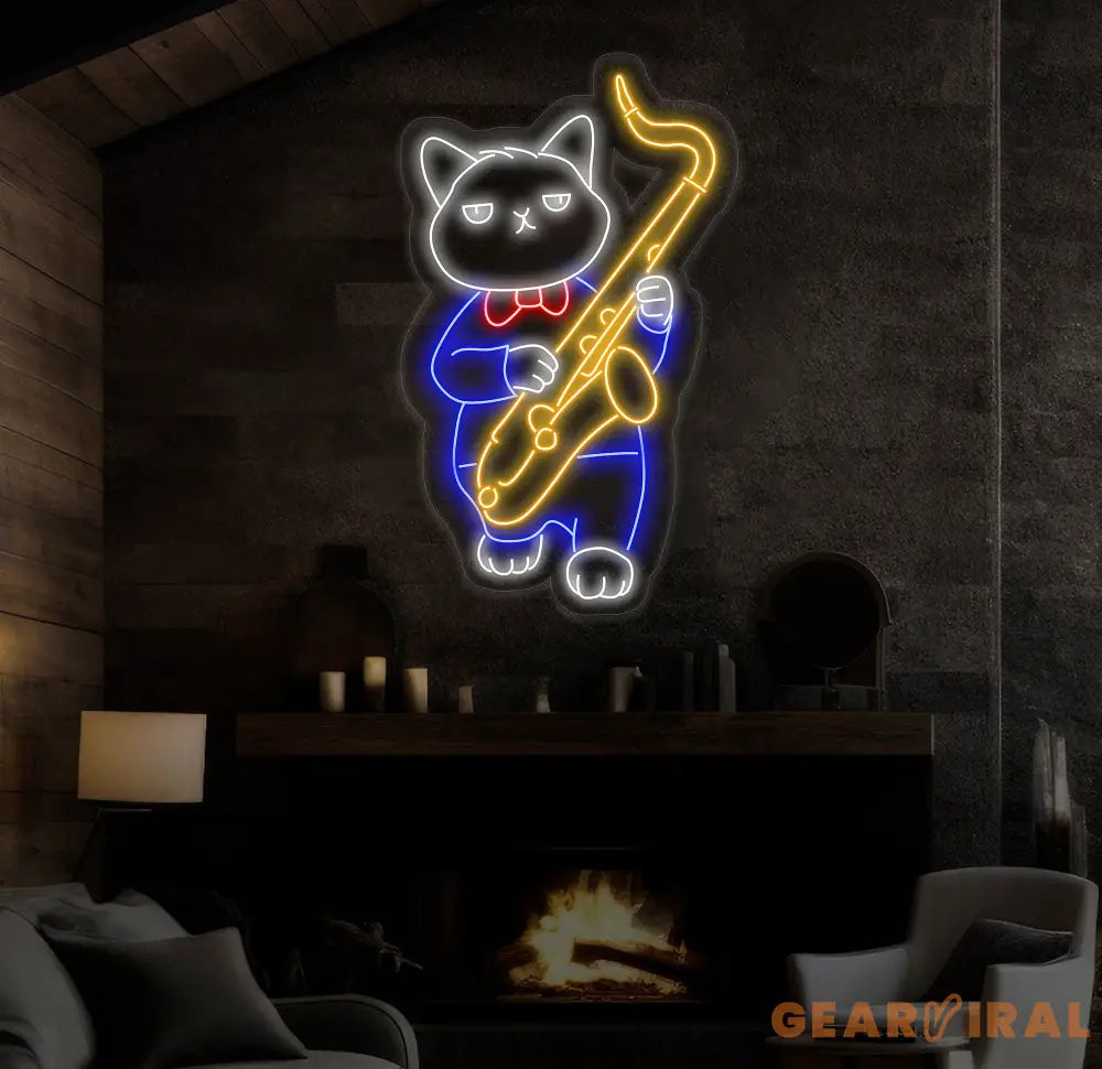 Cat Playing Saxophone Led Sign Cat Playing Saxophone Led Lights Saxophone Neon Sign Custom Neon Sign Saxophone Neon