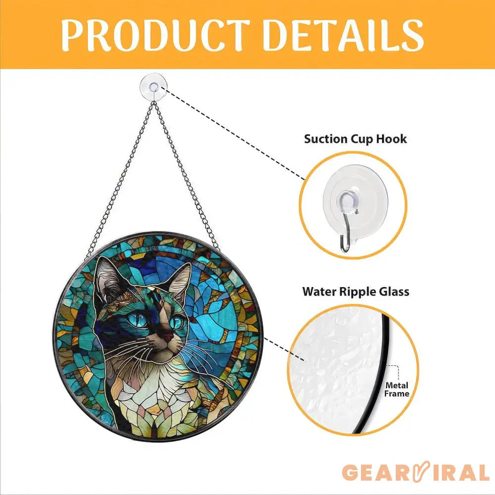 Cat Stained Glass Suncatcher Window Hanging Cat Ornament Gift for Cat Lovers Cat Mom Gift Garden Decor Mother’s Day Gift