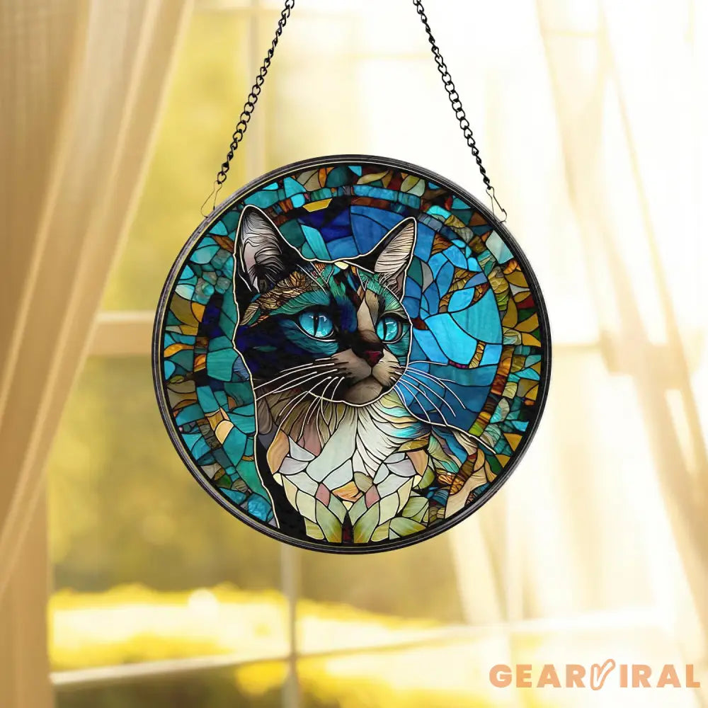 Cat Stained Glass Suncatcher Window Hanging Cat Ornament Gift for Cat Lovers Cat Mom Gift Garden Decor Mother’s Day Gift