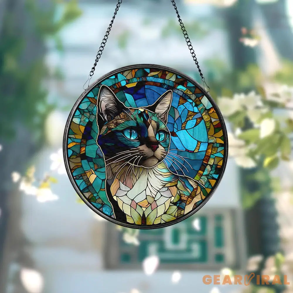 Cat Stained Glass Suncatcher Window Hanging Cat Ornament Gift for Cat Lovers Cat Mom Gift Garden Decor Mother’s Day Gift