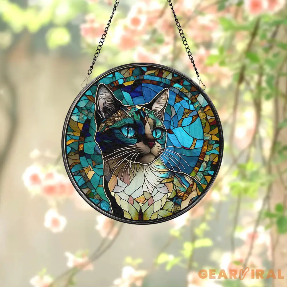 Cat Stained Glass Suncatcher Window Hanging Cat Ornament Gift for Cat Lovers Cat Mom Gift Garden Decor Mother’s Day Gift
