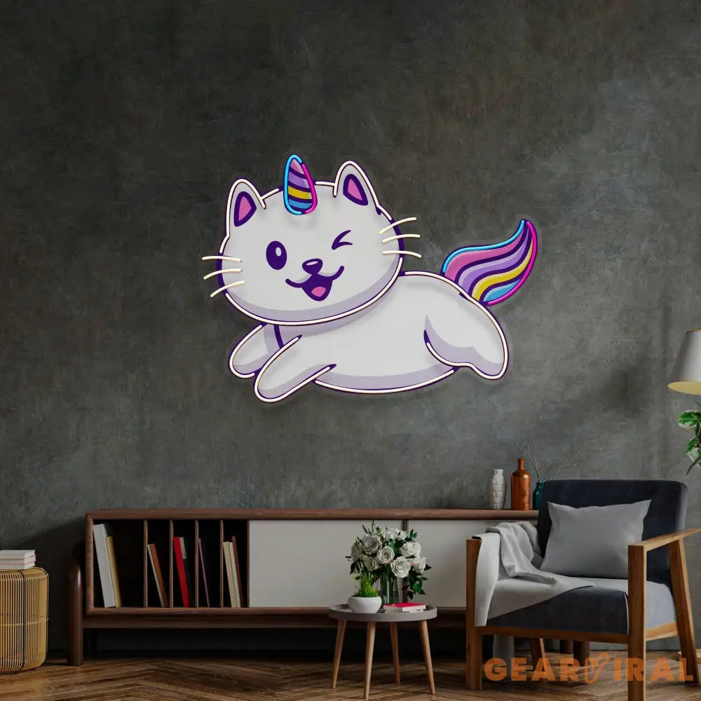 Cat Unicorn Flying LED Neon Sign Light Pop Art
