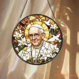 Catholic Pope Francis Glass Panel Christian Stained Glass Suncatcher Religious Gift for Home Chapel or Prayer Room Decor