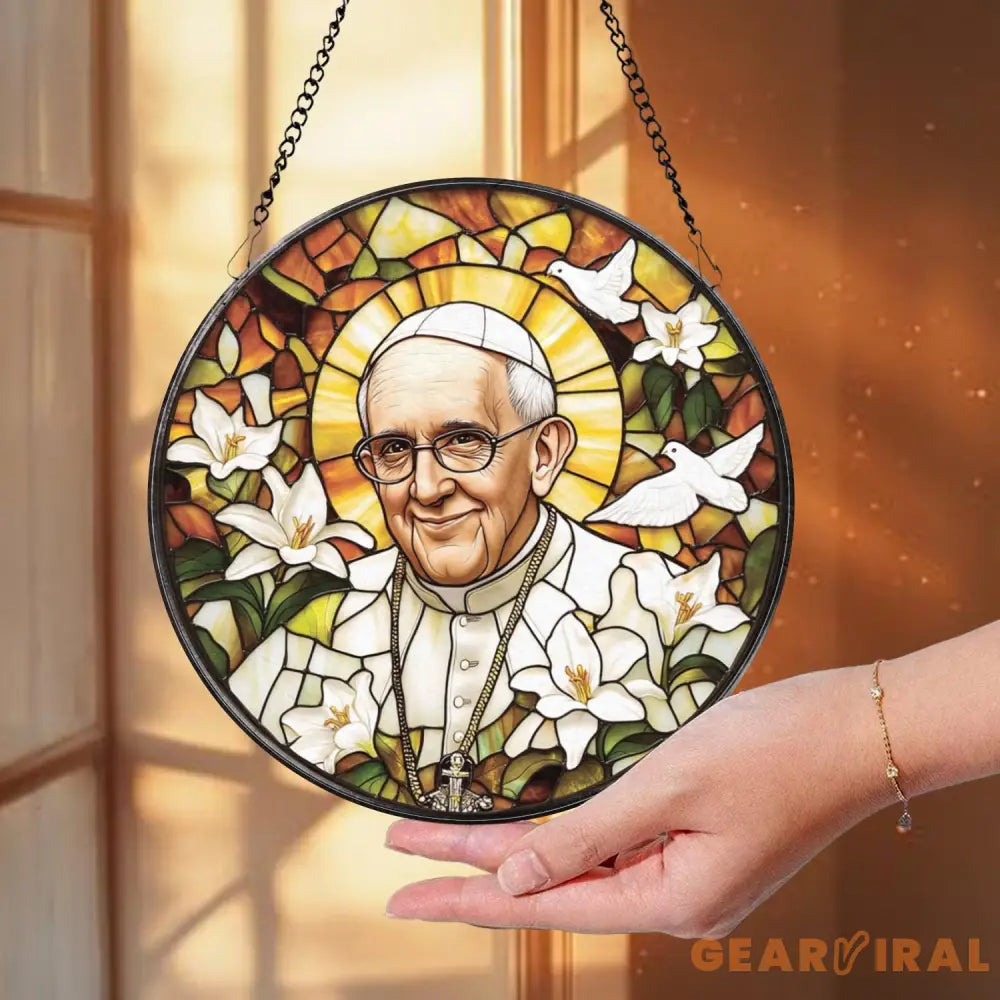 Catholic Pope Francis Glass Panel Christian Stained Glass Suncatcher Religious Gift for Home Chapel or Prayer Room Decor
