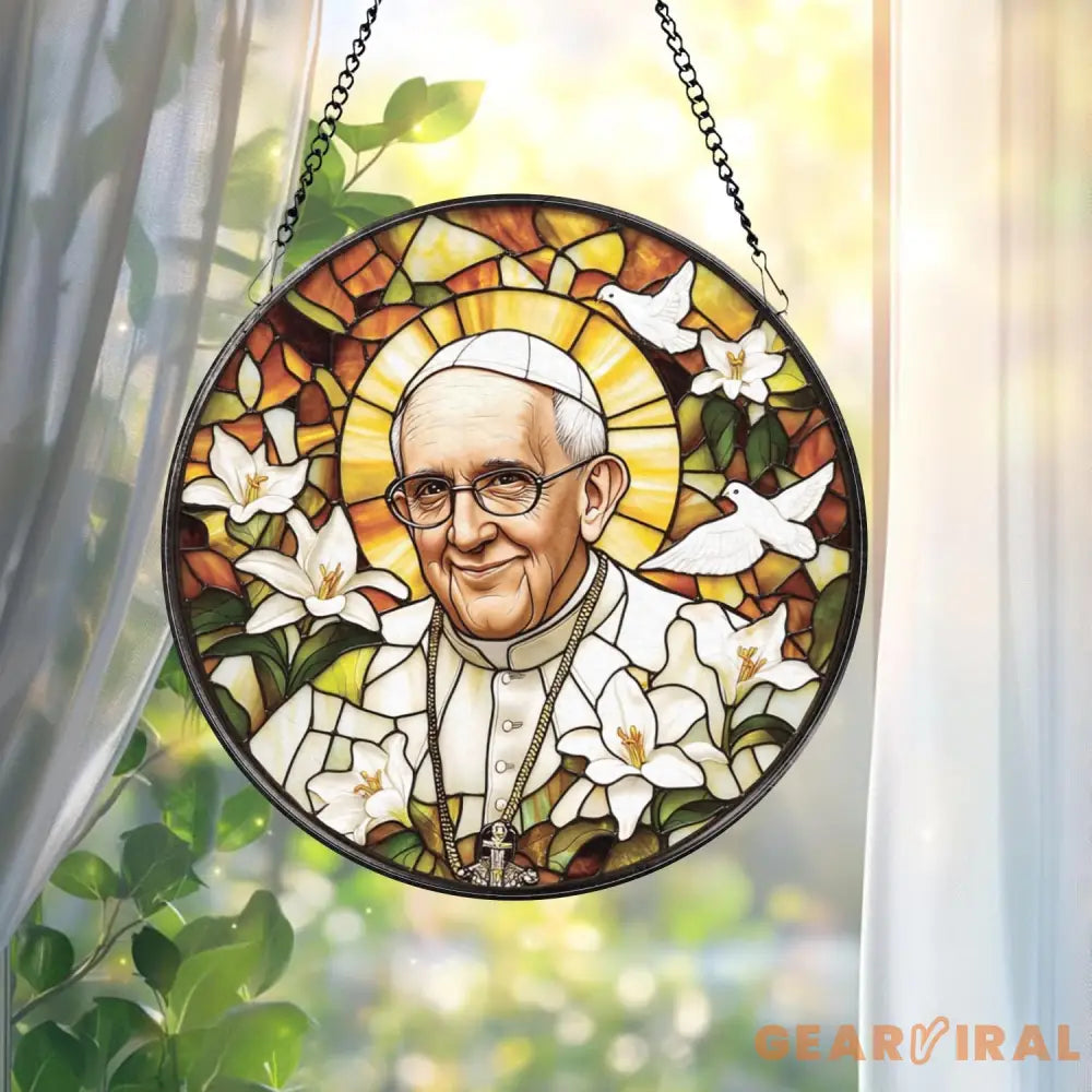 Catholic Pope Francis Glass Panel Christian Stained Glass Suncatcher Religious Gift for Home Chapel or Prayer Room Decor