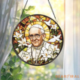 Catholic Pope Francis Glass Panel Christian Stained Glass Suncatcher Religious Gift for Home Chapel or Prayer Room Decor