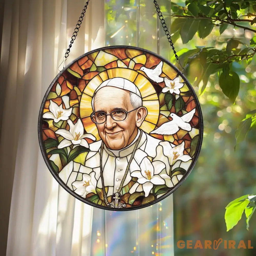 Catholic Pope Francis Glass Panel Christian Stained Glass Suncatcher Religious Gift for Home Chapel or Prayer Room Decor
