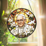 Catholic Pope Francis Glass Panel Christian Stained Glass Suncatcher Religious Gift for Home Chapel or Prayer Room Decor