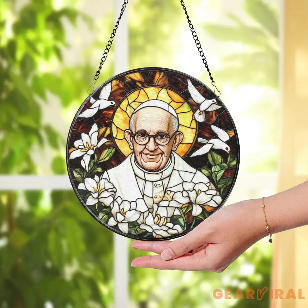 Catholic Pope Leo XIV Glass Suncatcher Religious Window Hanging Christian Church Decor Holy Gift for Priest Catholic