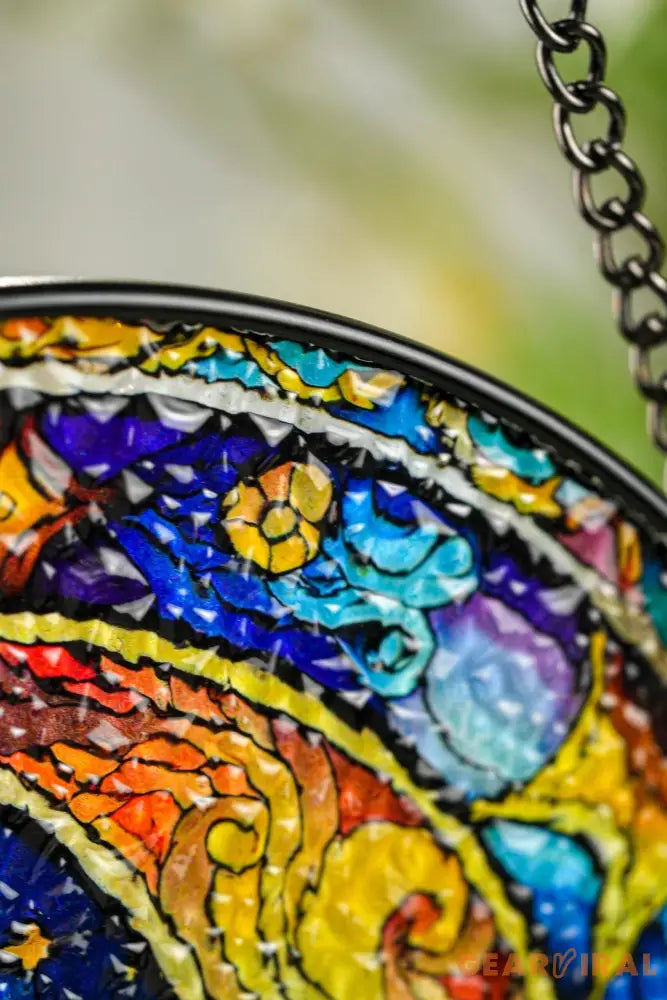 Celestial Moon and Star Stained Glass Suncatcher Starry Night Window Ornament Handmade Gift Unique Holiday Decor Gift