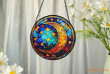 Celestial Moon and Star Stained Glass Suncatcher Starry Night Window Ornament Handmade Gift Unique Holiday Decor Gift