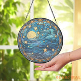 Celestial Moon and Star Stained Glass Suncatcher Starry Night Window Ornament Handmade Gift Unique Holiday Decor Gift