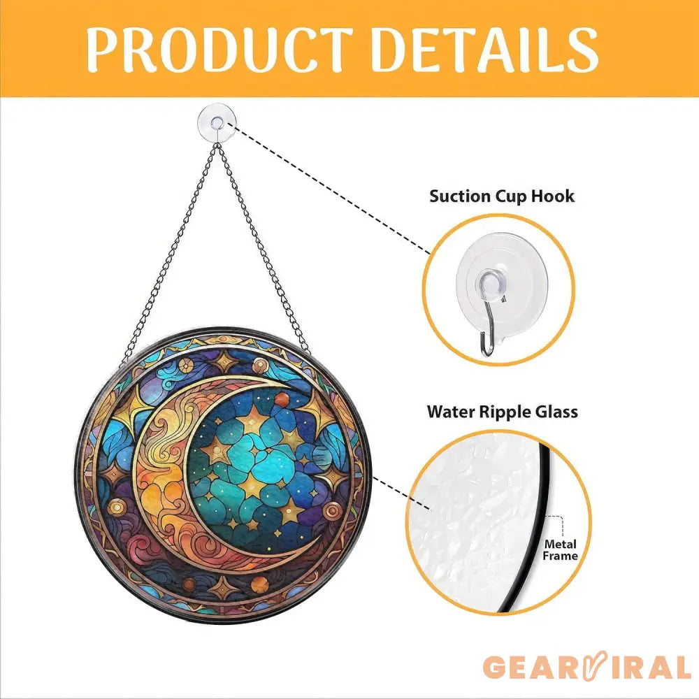 Celestial Moon and Star Stained Glass Suncatcher Starry Night Window Ornament Handmade Gift Unique Holiday Decor Gift