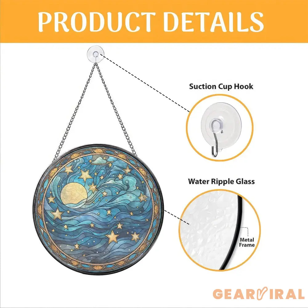 Celestial Moon and Star Stained Glass Suncatcher Starry Night Window Ornament Handmade Gift Unique Holiday Decor Gift